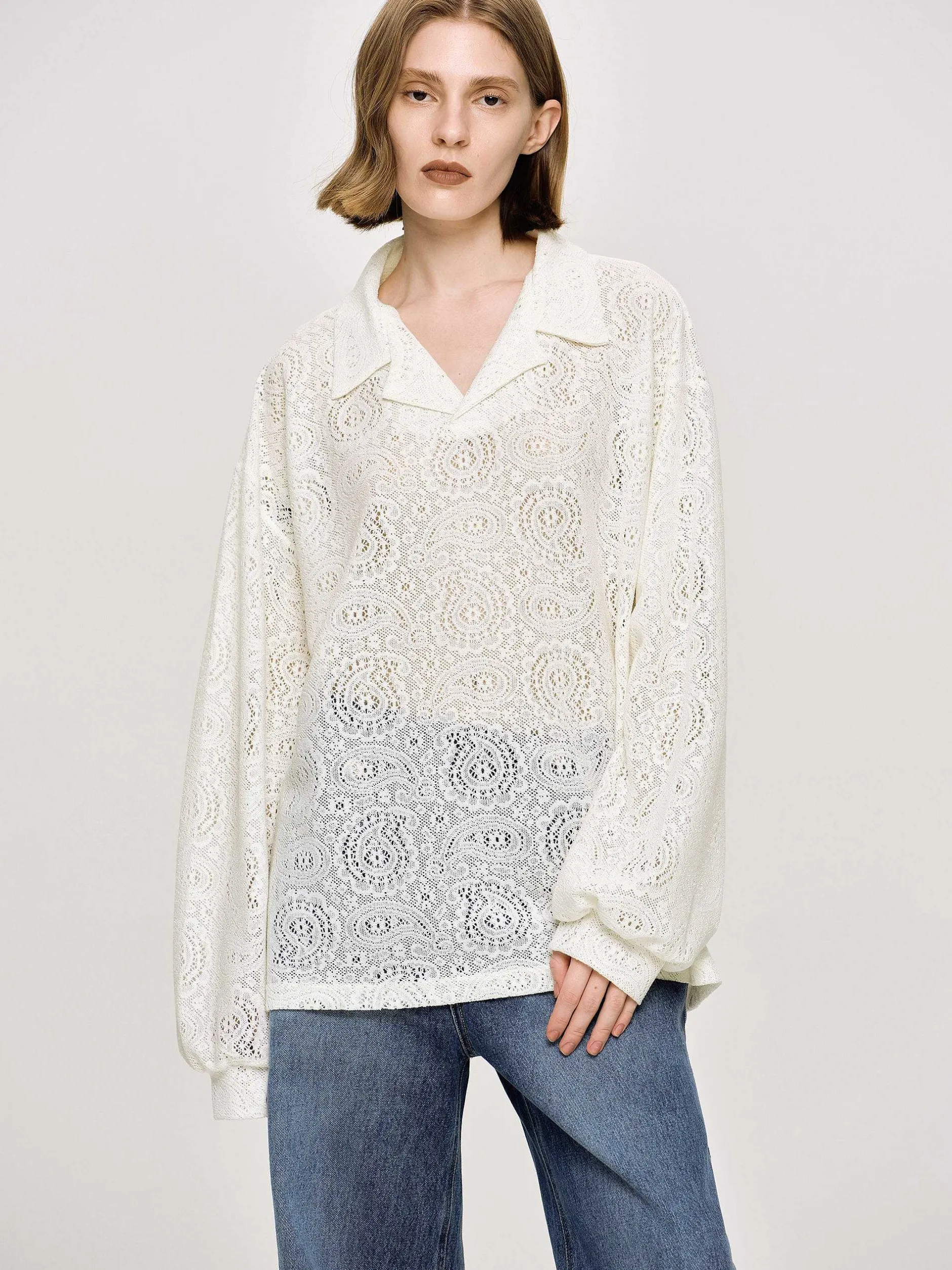 Accessories-Source Unknown Crochet Collar Top, Ivory