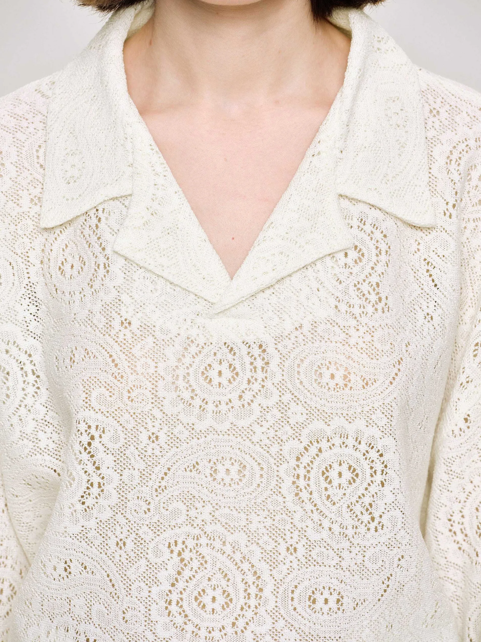 Accessories-Source Unknown Crochet Collar Top, Ivory