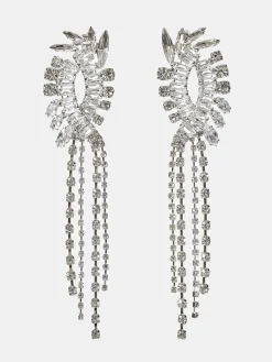 Clothing-Source Unknown Crystal Drop Earrings, Silver