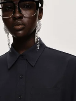 Accessories-Source Unknown Crystal Drop Earrings, Silver