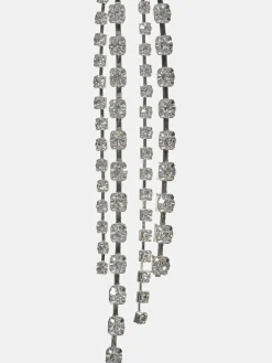 Accessories-Source Unknown Crystal Drop Earrings, Silver