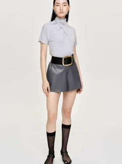 Tops-Source Unknown Daye Cross Neck T-Shirt, Mist Grey
