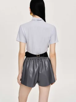 Tops-Source Unknown Daye Cross Neck T-Shirt, Mist Grey