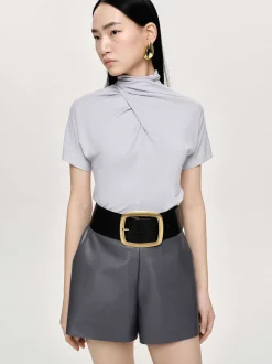 Tops-Source Unknown Daye Cross Neck T-Shirt, Mist Grey