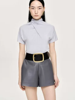 Tops-Source Unknown Daye Cross Neck T-Shirt, Mist Grey