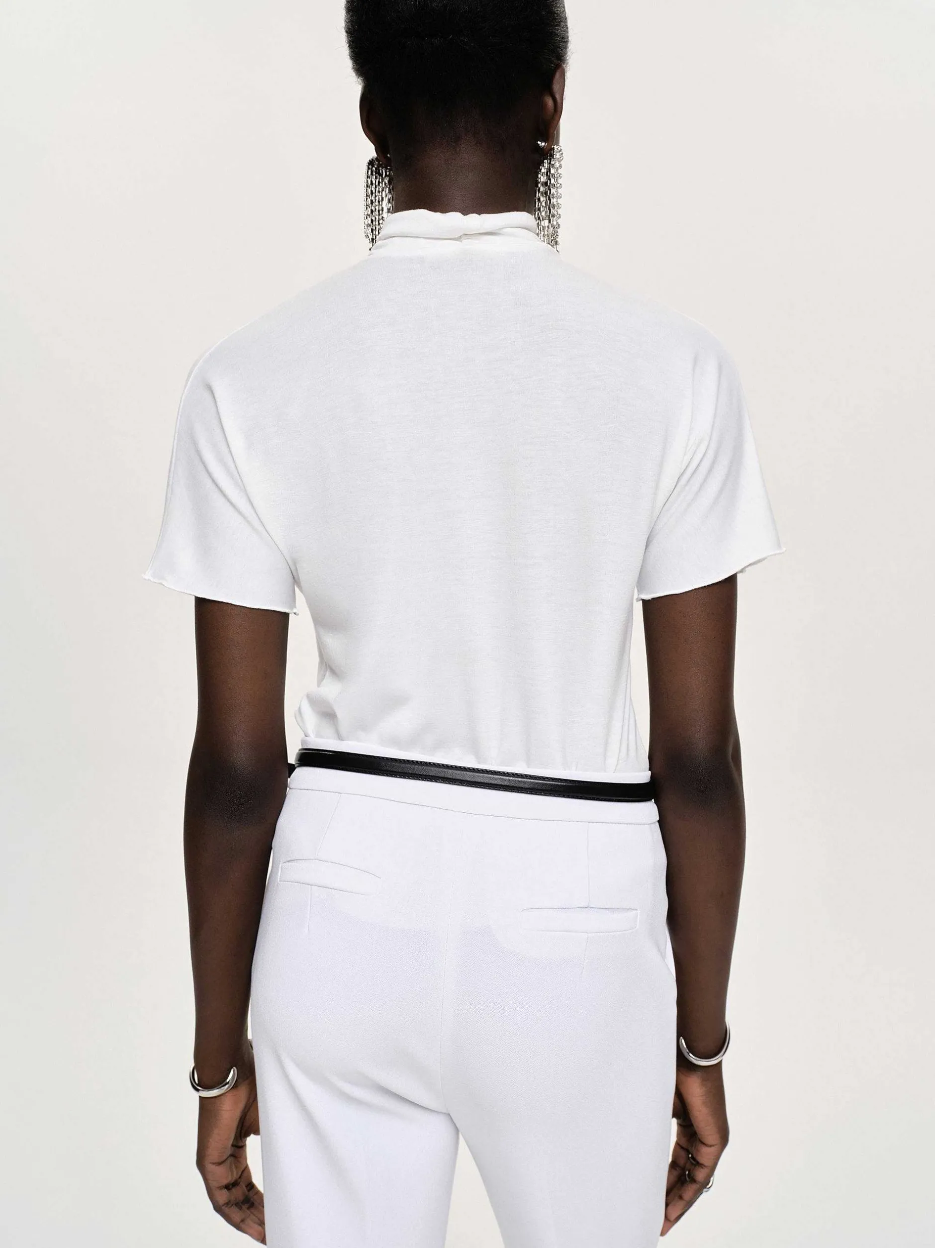 Tops-Source Unknown Daye Cross Neck T-Shirt, White