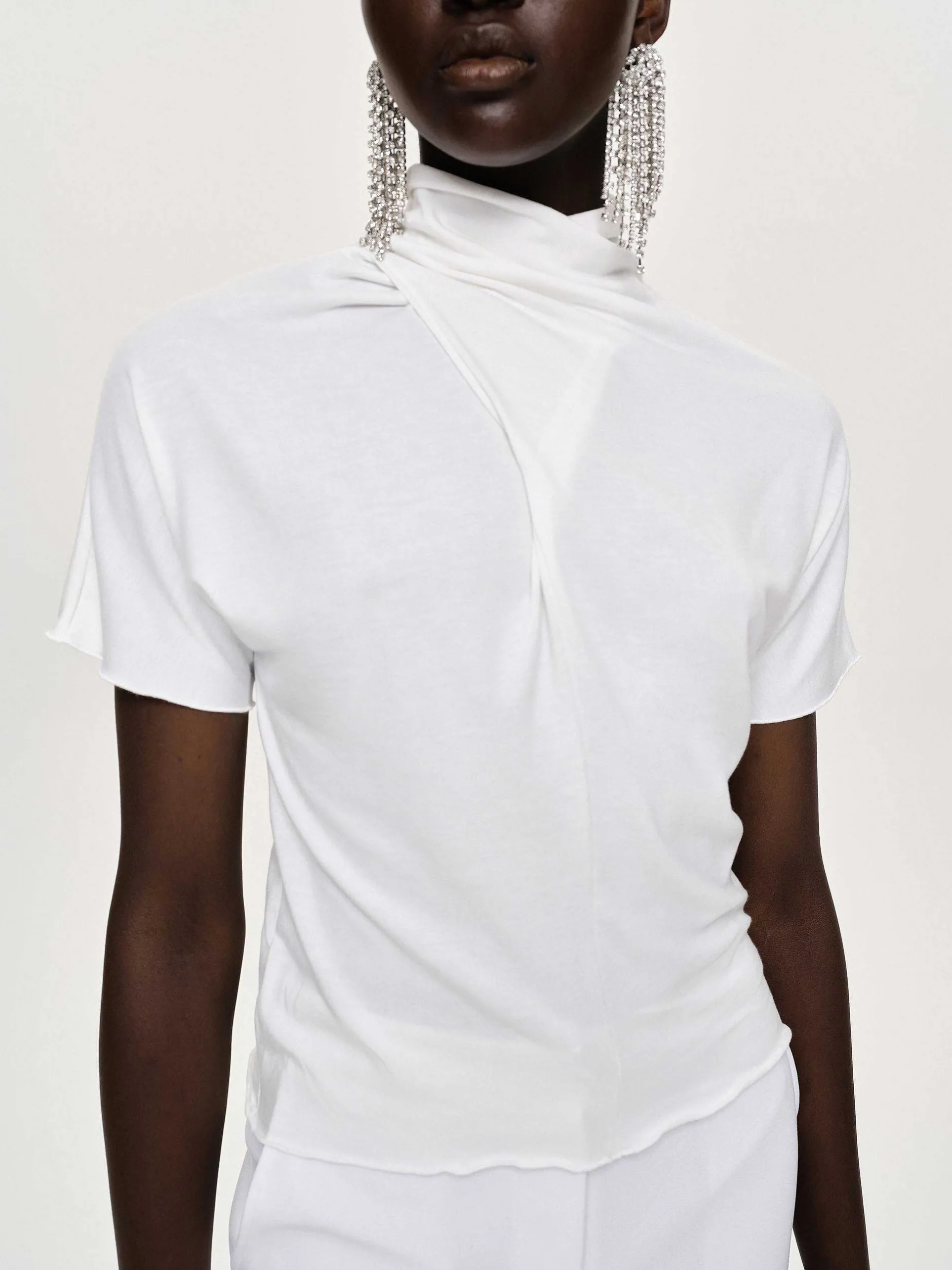 Tops-Source Unknown Daye Cross Neck T-Shirt, White