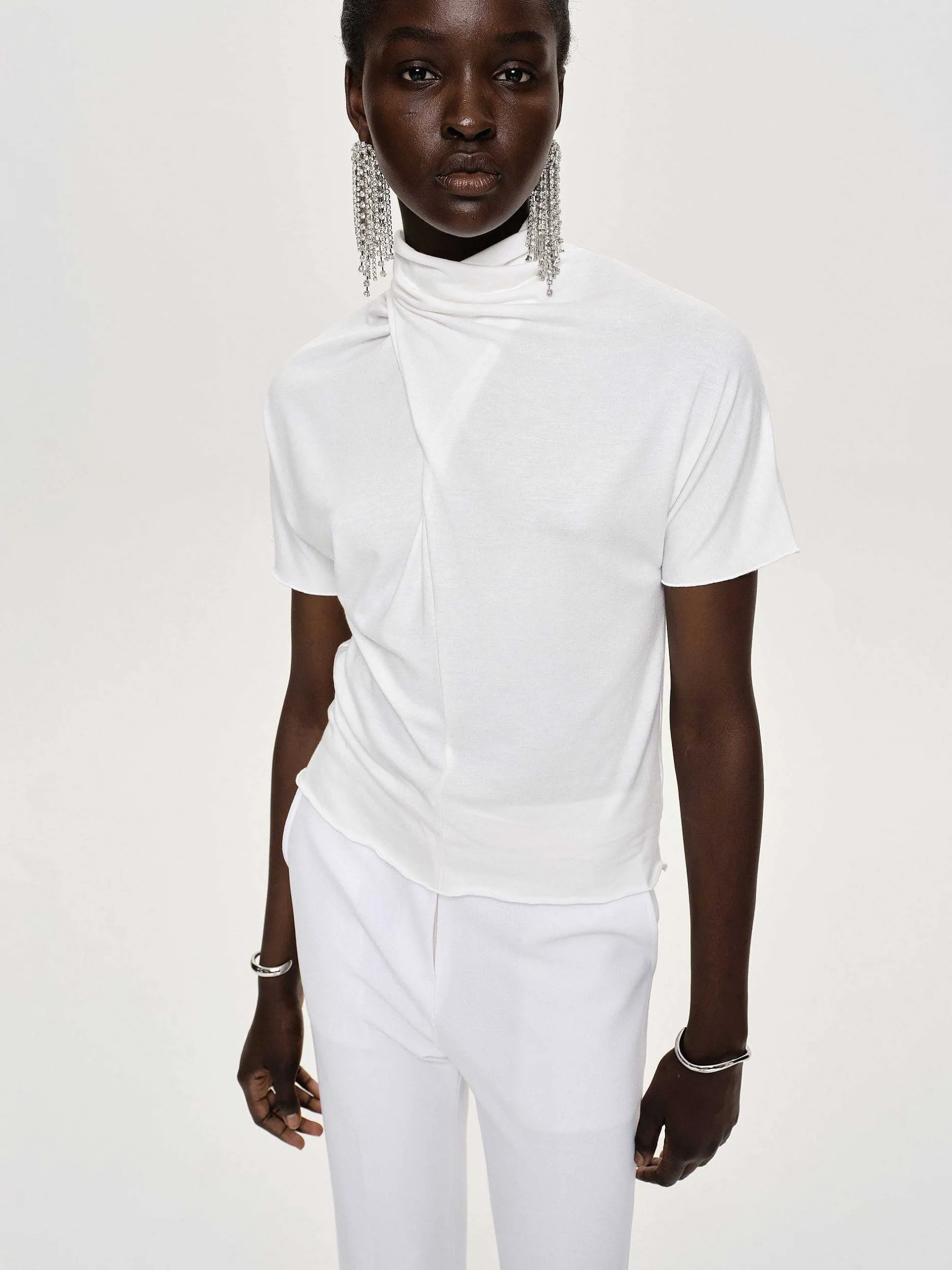 Tops-Source Unknown Daye Cross Neck T-Shirt, White