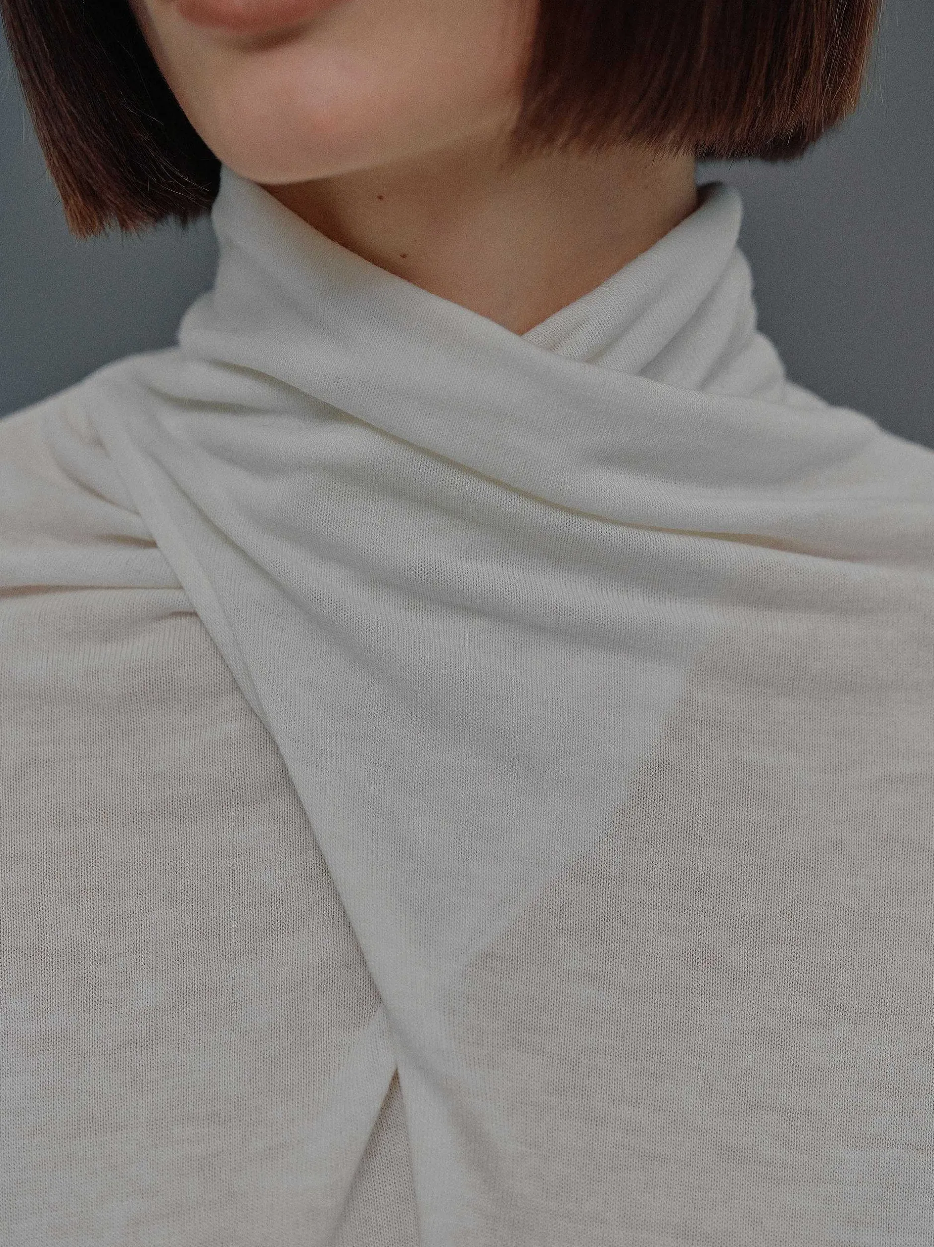 Tops-Source Unknown Daye Cross Neck Wool T-Shirt, White