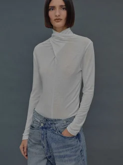 Tops-Source Unknown Daye Cross Neck Wool T-Shirt, White