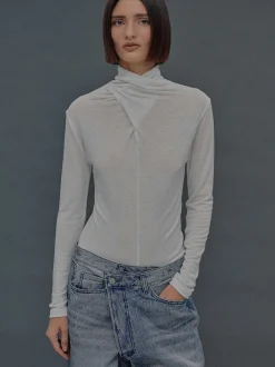Tops-Source Unknown Daye Cross Neck Wool T-Shirt, White