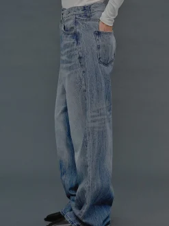 Denim-Source Unknown Deconstructed Crossover Jeans, Medium Blue