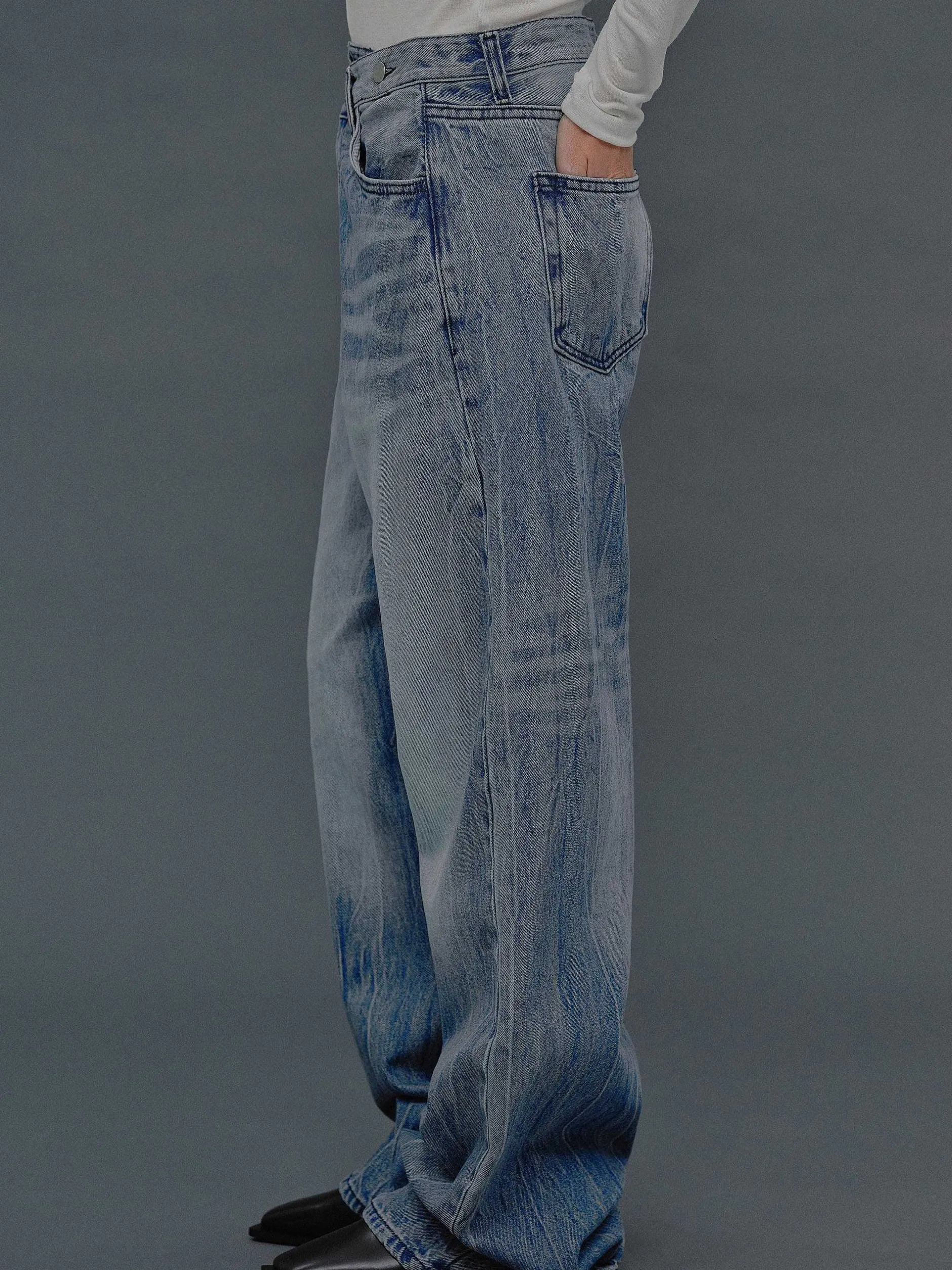 Denim-Source Unknown Deconstructed Crossover Jeans, Medium Blue