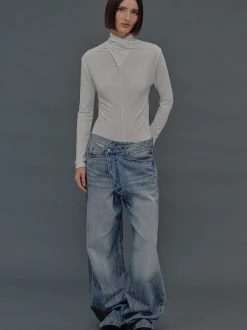 Denim-Source Unknown Deconstructed Crossover Jeans, Medium Blue