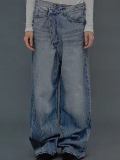 Denim-Source Unknown Deconstructed Crossover Jeans, Medium Blue