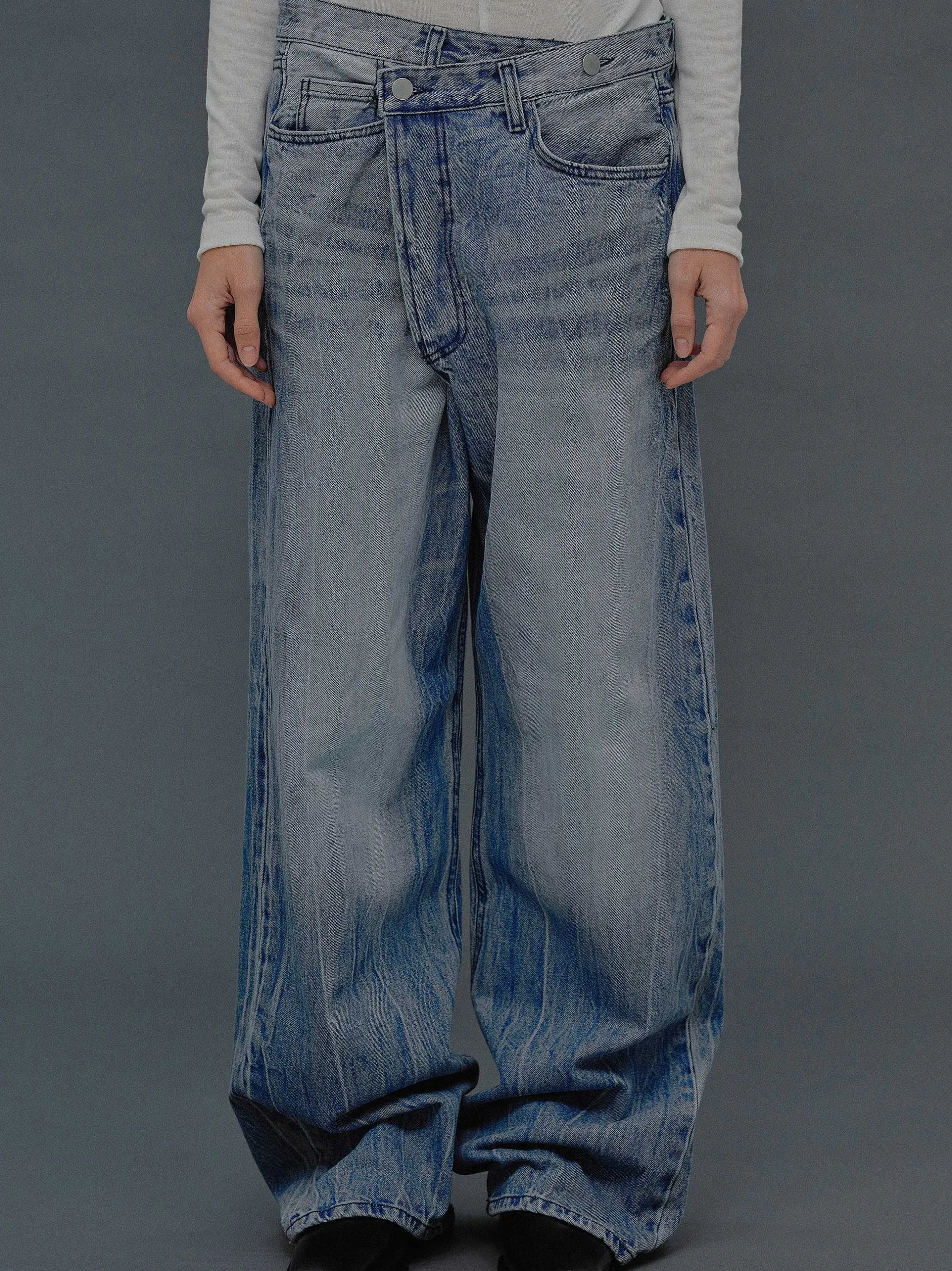 Denim-Source Unknown Deconstructed Crossover Jeans, Medium Blue