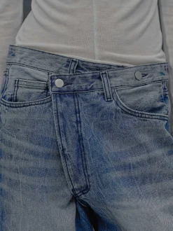 Denim-Source Unknown Deconstructed Crossover Jeans, Medium Blue