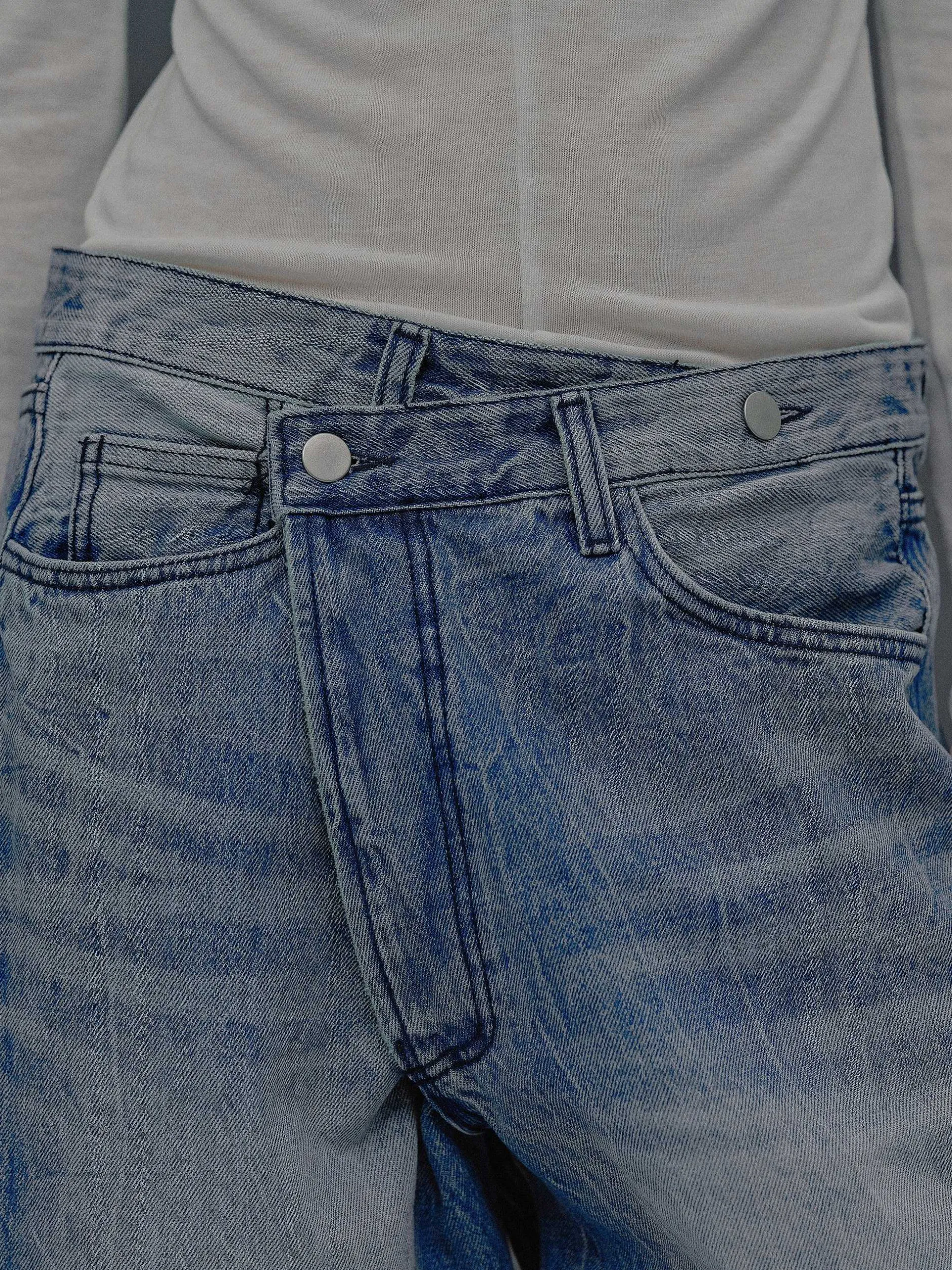 Denim-Source Unknown Deconstructed Crossover Jeans, Medium Blue