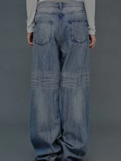 Denim-Source Unknown Deconstructed Crossover Jeans, Medium Blue