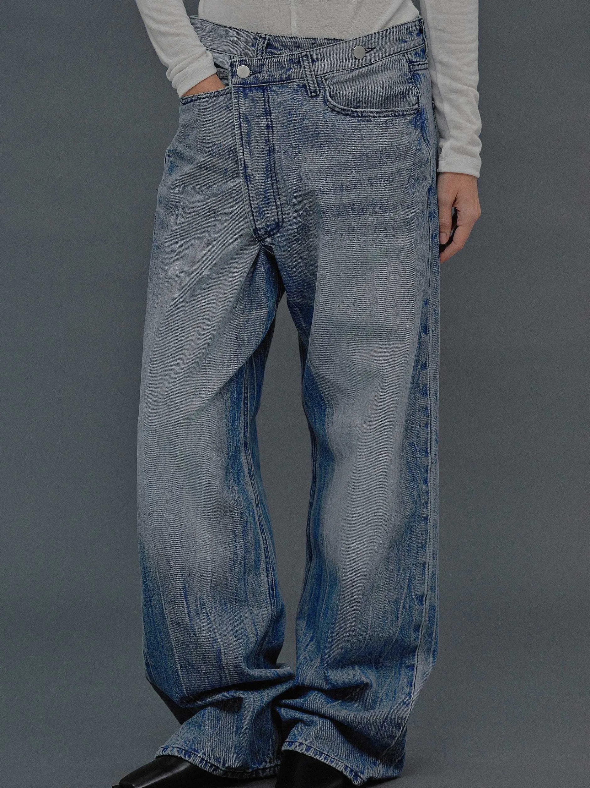 Clothing-Source Unknown Deconstructed Crossover Jeans, Medium Blue
