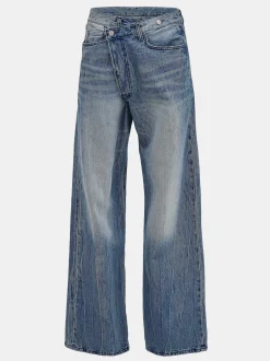 Clothing-Source Unknown Deconstructed Crossover Jeans, Medium Blue