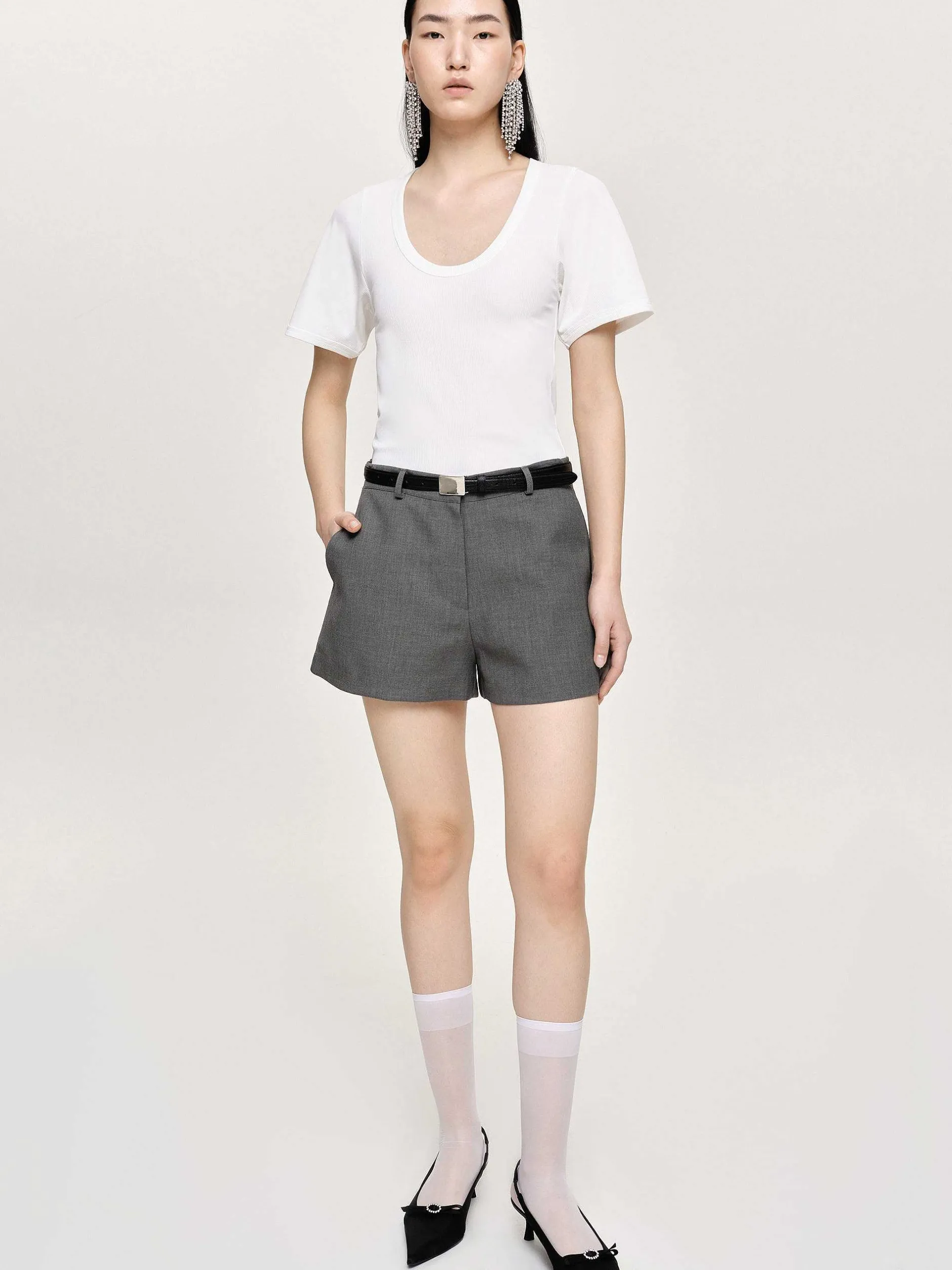 Accessories-Source Unknown Deep U T-Shirt, White