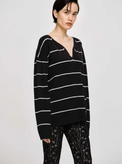 Clothing-Source Unknown Deep V-Neck Sweater, Black