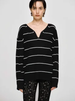 Clothing-Source Unknown Deep V-Neck Sweater, Black