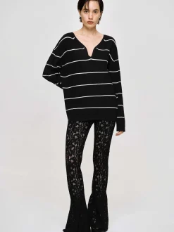 Clothing-Source Unknown Deep V-Neck Sweater, Black