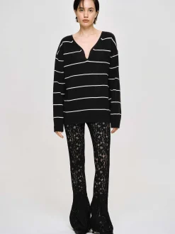 Knitwear-Source Unknown Deep V-Neck Sweater, Black