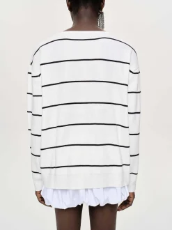Clothing-Source Unknown Deep V-Neck Sweater, White Stripe