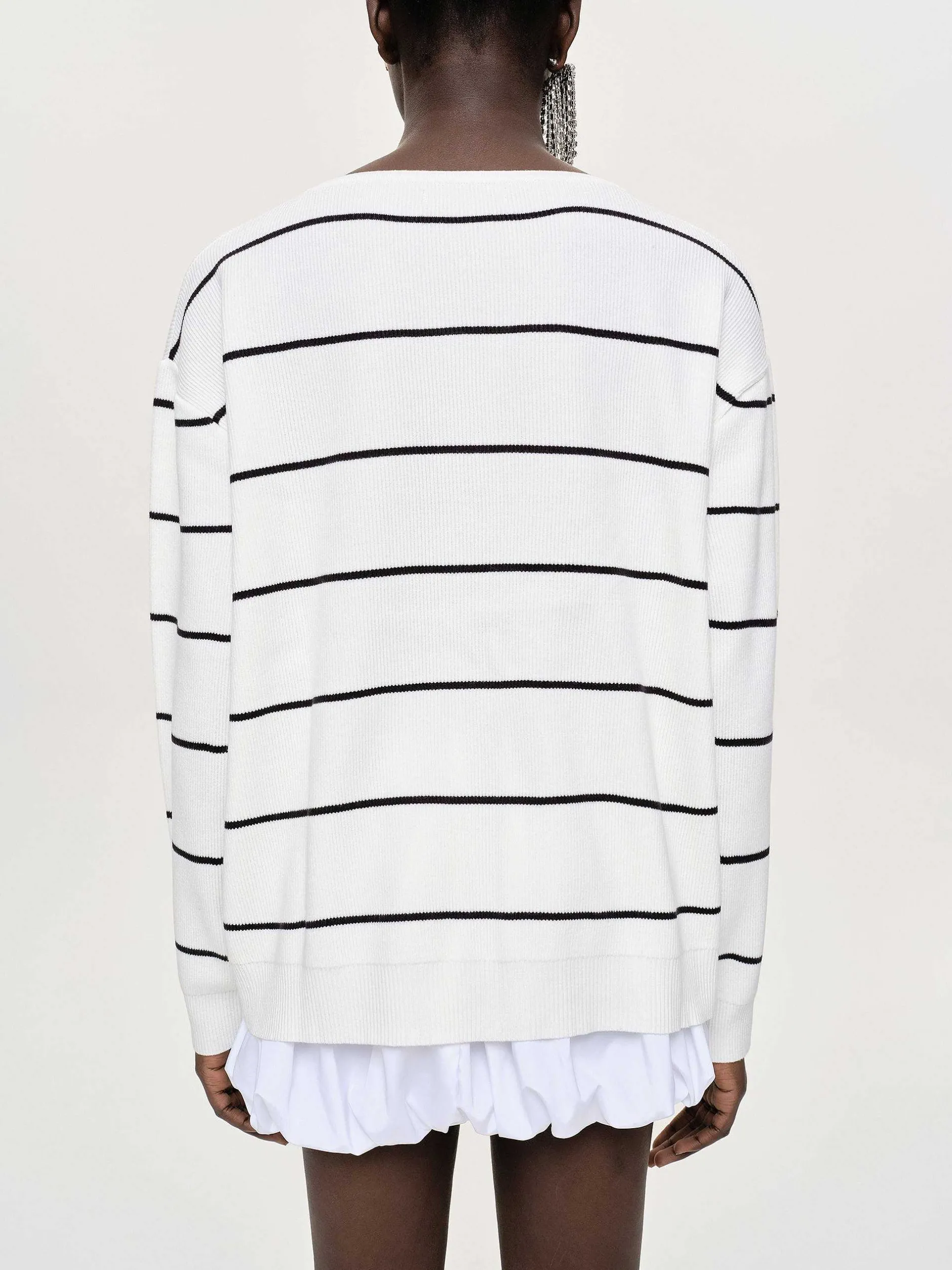 Clothing-Source Unknown Deep V-Neck Sweater, White Stripe
