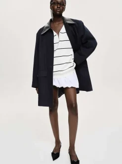 Clothing-Source Unknown Deep V-Neck Sweater, White Stripe