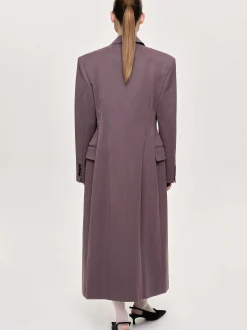 Outerwear-Source Unknown Delphina Long Hourglass Coat, Mauve Grey