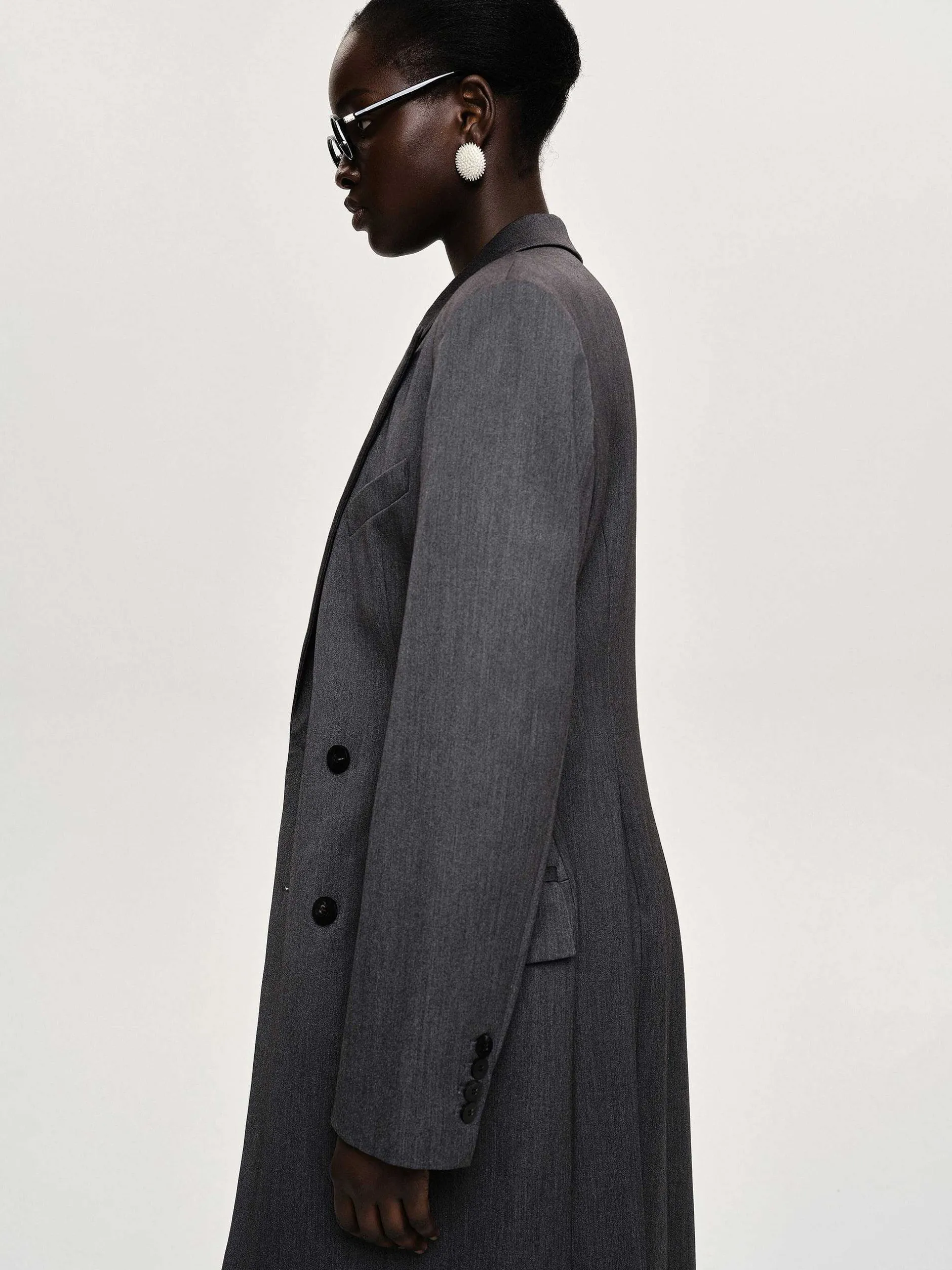 Outerwear-Source Unknown Delphina Long Hourglass Coat, Charcoal