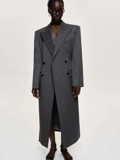 Outerwear-Source Unknown Delphina Long Hourglass Coat, Charcoal