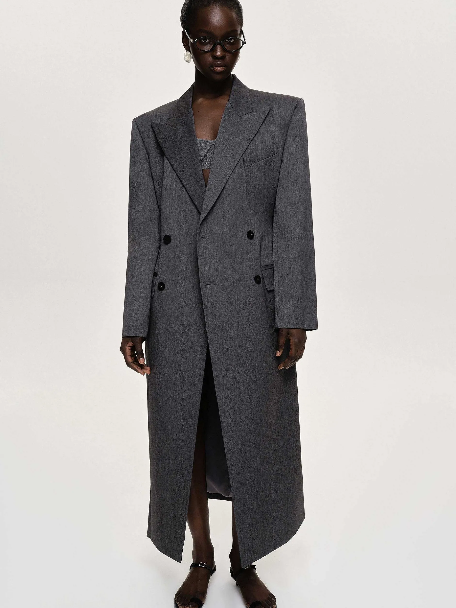 Outerwear-Source Unknown Delphina Long Hourglass Coat, Charcoal
