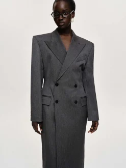 Outerwear-Source Unknown Delphina Long Hourglass Coat, Charcoal