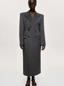 Outerwear-Source Unknown Delphina Long Hourglass Coat, Charcoal