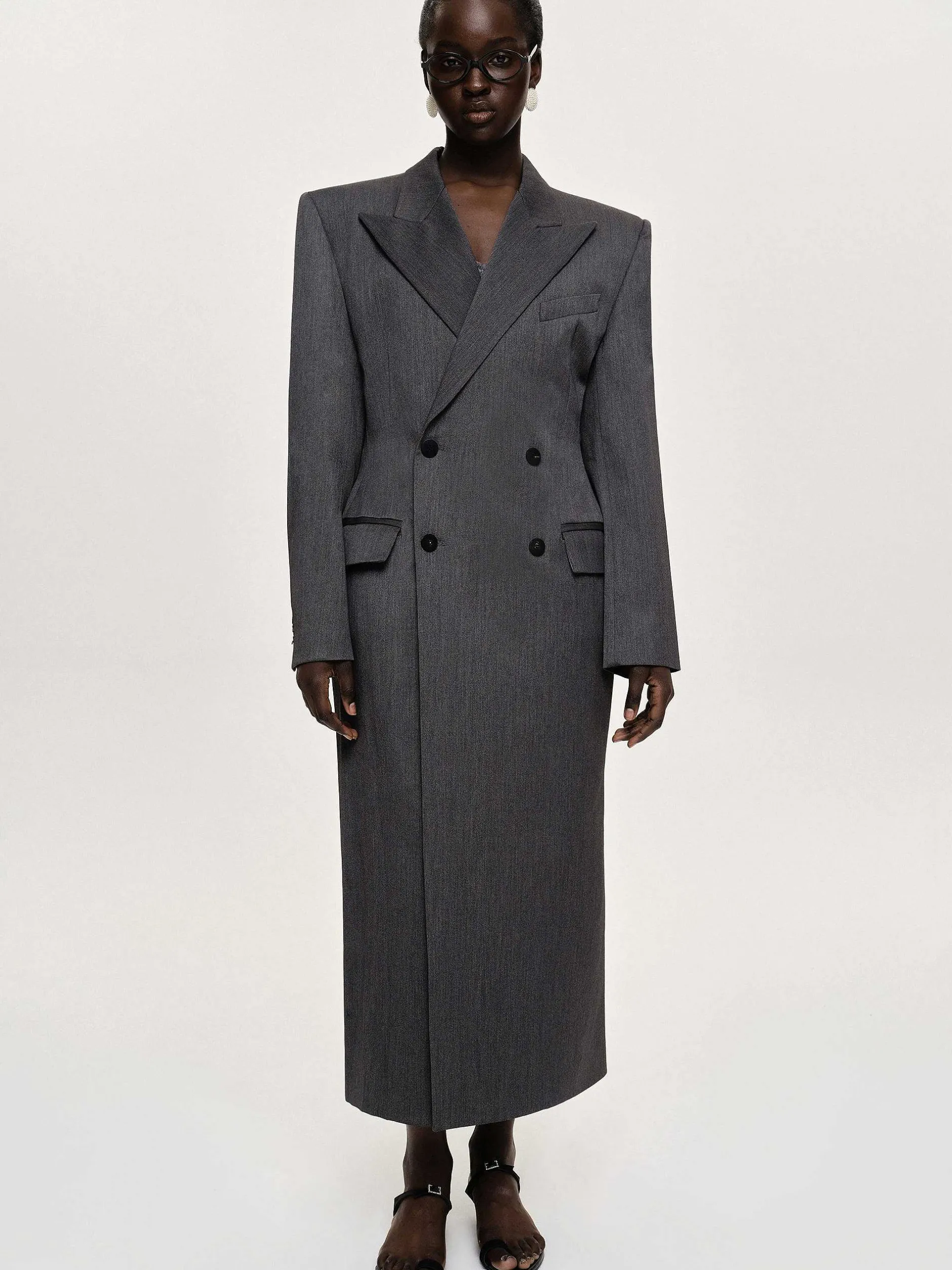 Outerwear-Source Unknown Delphina Long Hourglass Coat, Charcoal