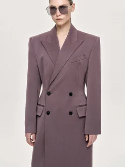 Clothing-Source Unknown Delphina Long Hourglass Coat, Mauve Grey