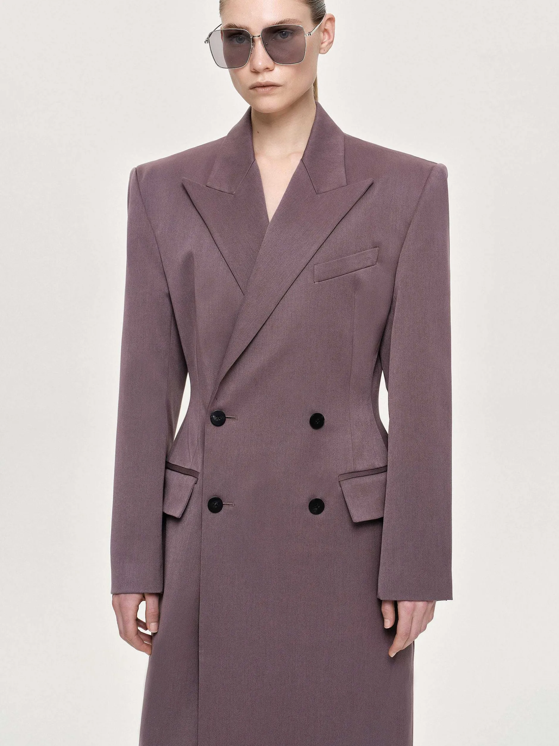 Clothing-Source Unknown Delphina Long Hourglass Coat, Mauve Grey