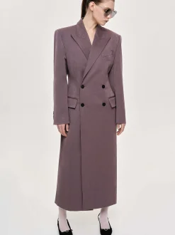 Clothing-Source Unknown Delphina Long Hourglass Coat, Mauve Grey