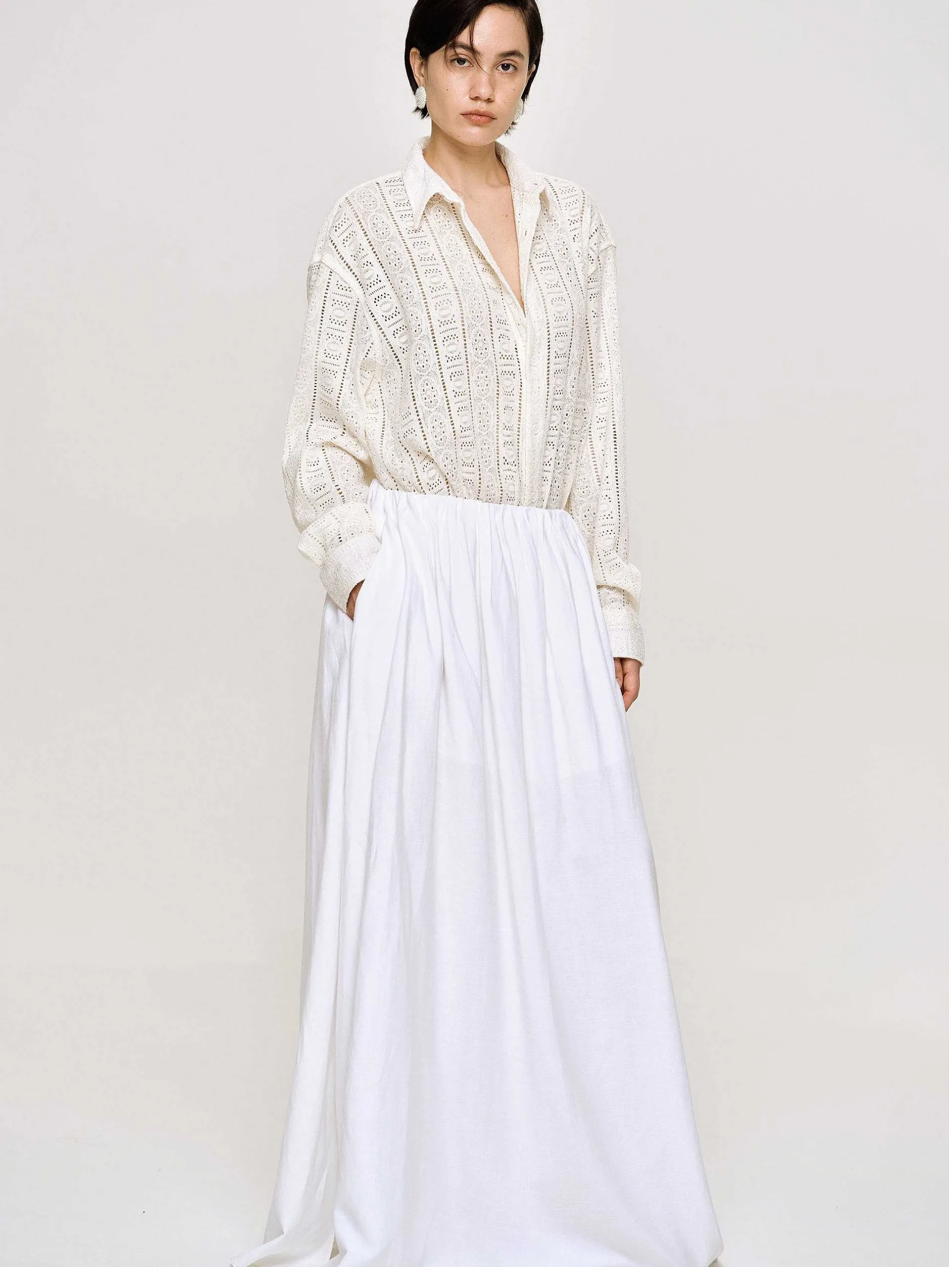 Bottoms-Source Unknown Dhanila Floor-Length Linen Skirt, Optic White
