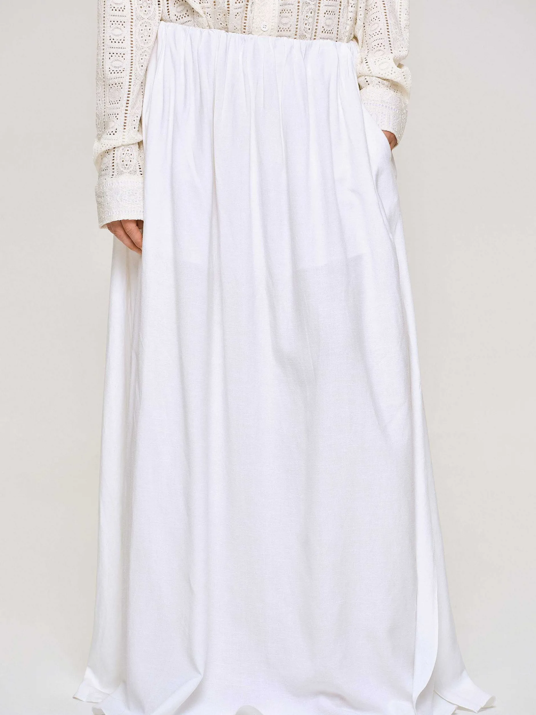 Bottoms-Source Unknown Dhanila Floor-Length Linen Skirt, Optic White