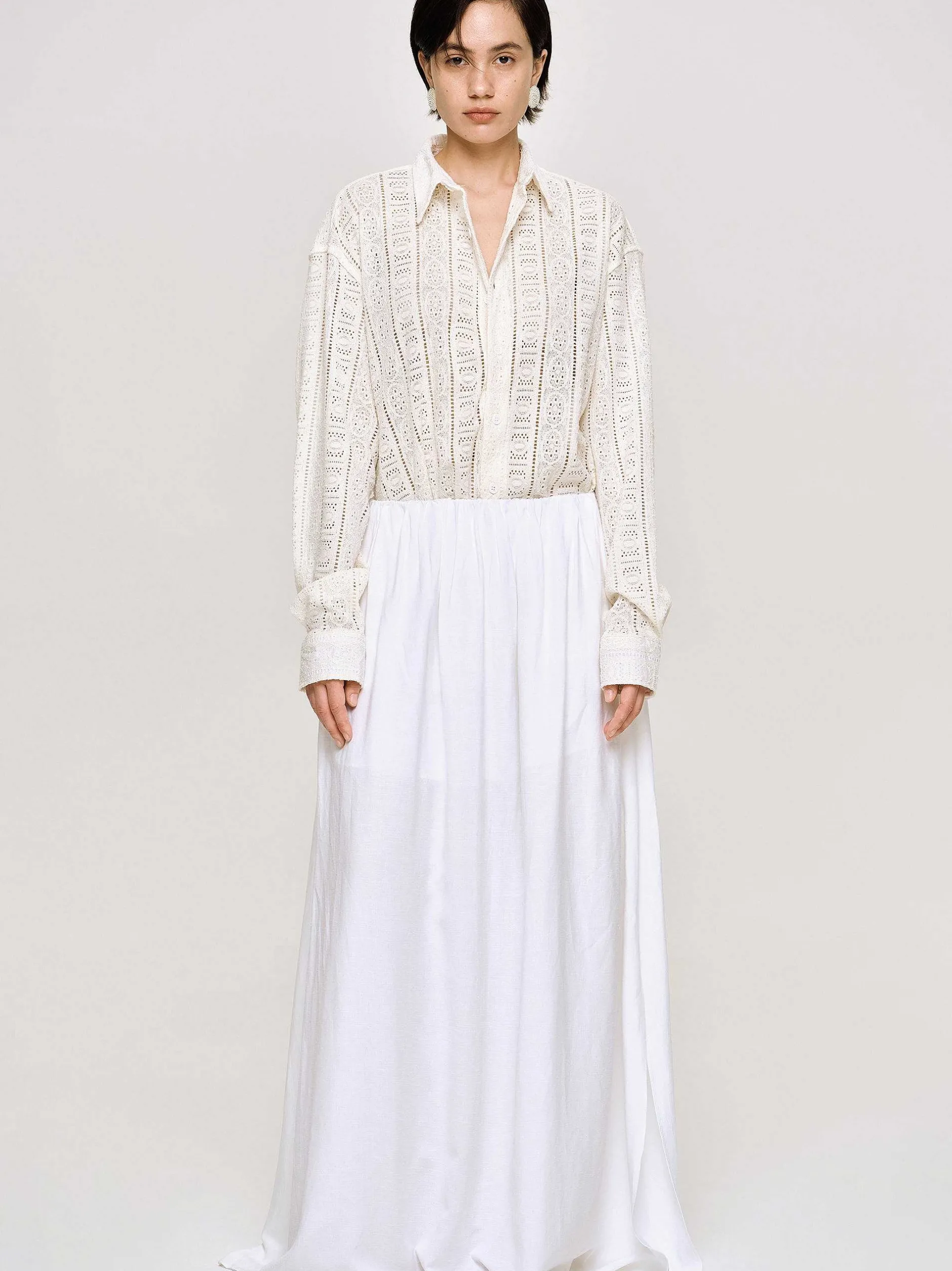 Bottoms-Source Unknown Dhanila Floor-Length Linen Skirt, Optic White
