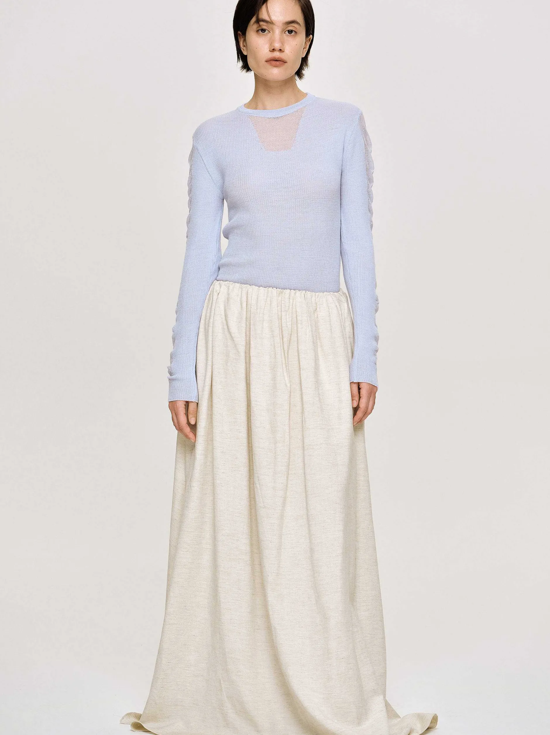Bottoms-Source Unknown Dhanila Floor-Length Linen Skirt, Natural