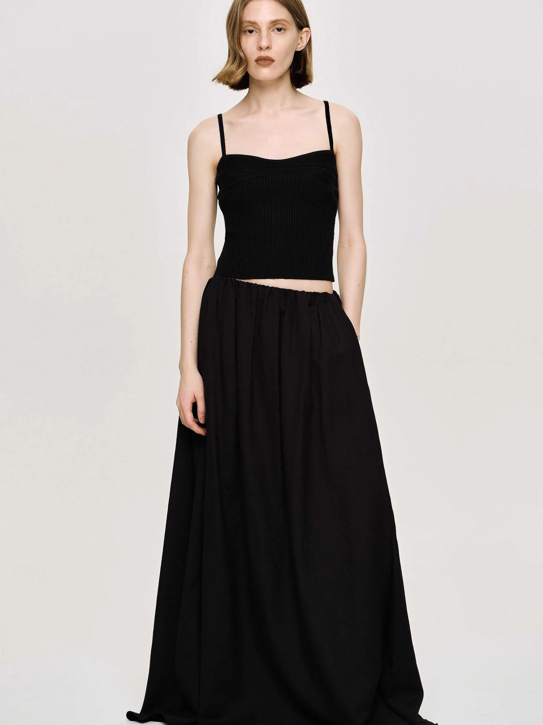 Bottoms-Source Unknown Dhanila Floor-Length Linen Skirt, Black