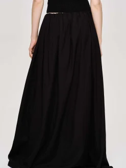 Bottoms-Source Unknown Dhanila Floor-Length Linen Skirt, Black