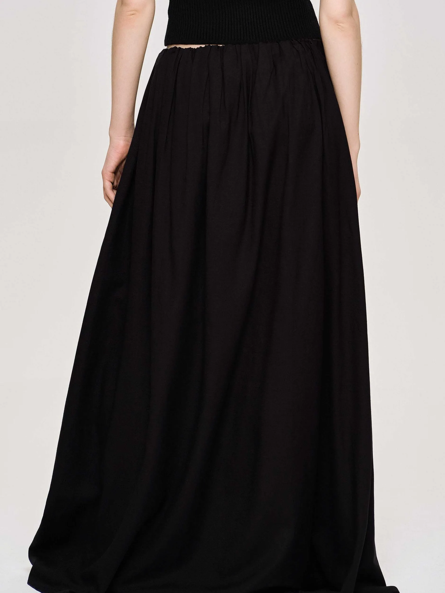 Bottoms-Source Unknown Dhanila Floor-Length Linen Skirt, Black